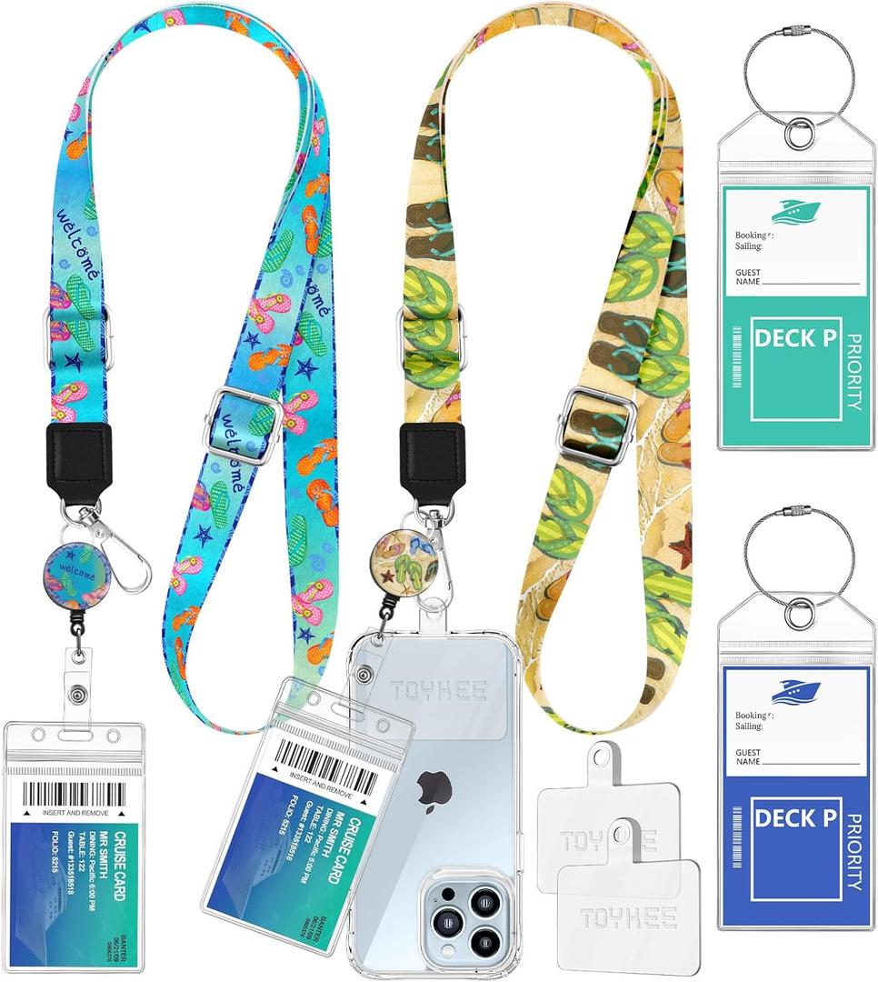 2-in-1 Cruise Lanyard Phone Holder, Crossbody Around Neck Ship Cards Cellphone Lanyards with Retractable Reel Waterproof Key Card Holder Luggage Tags for Carnival Royal Caribbean 2 Pack,Shoes
