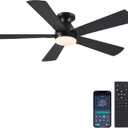 Black Ceiling Fans with Lights - 52In Flush Mount Ceiling Fan Light with Remote, 3CCT Dimmable and 6 Wind Speeds, Modern Low Profile Fan Light for Indoor Bedroom, Covered Outdoor