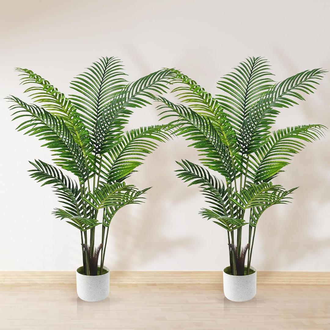 Artificial Palm Tree 4FT, Suntee Fake Tree with White Tall Planter 2 Pack, Faux Tropical Areca Floor Plant in Pot, Artificial Silk Plant for Home Office Living Room Decor Indoor