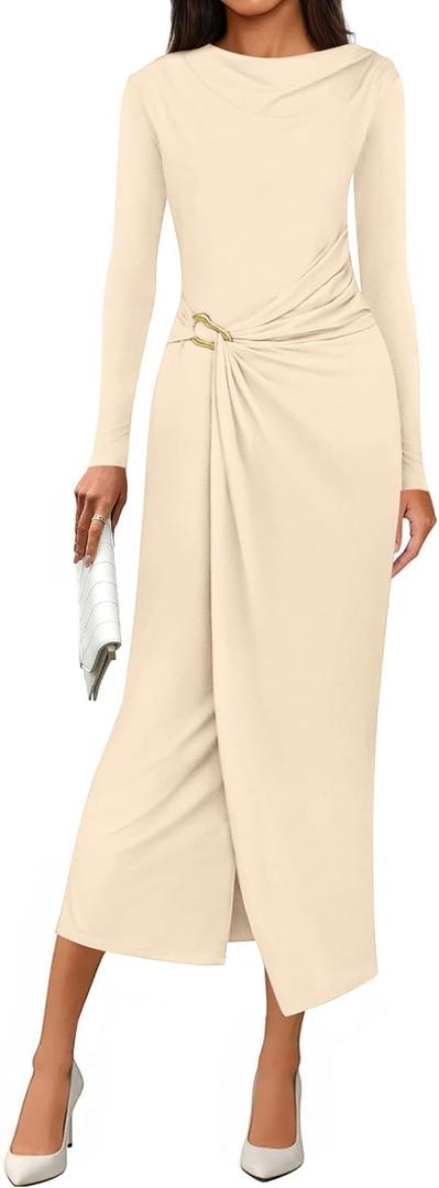 PRETTYGARDEN Women's Fall Cocktail Holiday Midi Dresses (Beige, XL)