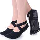 Ozaiic Yoga Socks for Women with Grips, Non-Slip Five Toe Socks for Pilates, Barre, Ballet, Fitness | 5.5-11