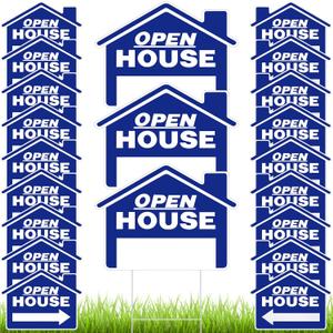 Pinkunn 21 Pack Open House Signs for Real Estate Directional Signs with Stakes, Outdoor Open House Supplies Metal H Stakes Weather Proof with Directional Arrows for Yard(Blue)