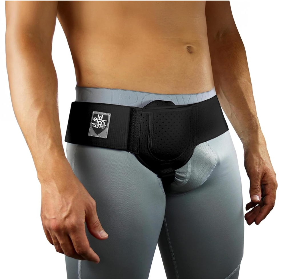 Everyday Medical Inguinal Hernia Support Belt for Men I Fits Left or Right Side I Post Surgery Men and Womens Hernia Support Truss for Inguinal, Groin Hernias I Adjustable Waist Strap I Black, S/M