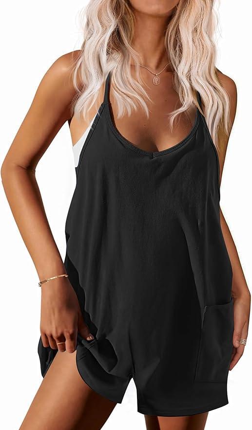 Ekouaer Womens Summer Casual Sleeveless Rompers Loose Spaghetti Strap Shorts Overalls Outfits 2025 Jumpsuits With Pockets (Medium)