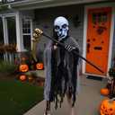 Grim Reaper Costume Kids,Scary Halloween Costumes for Boys Girls, LED Mask,Hooded Cloak,Scythe,Gloves Included (Large, Black)