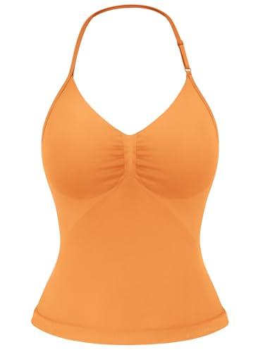 YEOREO SoftHue Impact Longline Strappy Top Women's Halter Workout Tank Tops Backless Gym Longline with Adjustable Strap Tangerine No Size