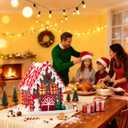 BeeChip Gingerbread House Decorations, 6.3" Snow Cottage, Handcrafted Cartoon-Style Classic Christmas Village Figurine for Home Xmas Decor, Tabletop & Showcase, Gift for Kids, Green (White)