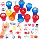 36PCS Nurse Party Favors - 24PCS Pre-Cut Temporary Tattoos & 12PCS Stamps - Ideal Nursing Graduation Appreciation Themed Birthday Card Decorations Supplies Goodie Bag Kids Gifts Classroom Rewards