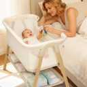Baby Bassinet, Bedside Bassinet for Baby, Bassinet Bedside Sleeper with Mattress, Storage Basket and 4 Auto-Lock Wheels, Full-Mesh Sides, Bedside Mini Crib for Newborn (Beige)
