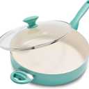 GreenPan Rio Healthy Ceramic Nonstick 5QT Saute Pan Jumbo Cooker with Helper Handle and Lid, PFAS-Free, Dishwasher Safe, Turquoise