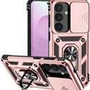 for Samsung Galaxy S26 Plus Case, Bumper Hard Plastic Phone Case with [Sliding Camera Lens Cover] [360 Rotatable Kickstand Ring] [HD Screen Protector] for Samsung Galaxy S26+ Plus Rose Gold