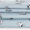 Berkshire Blanket Peanuts Kids Sheet Set Queen Size - 4 Pieces,Cute Character Snoopy Printed Soft Microfiber Bed Sheets,Peanuts Different Emotion Murky Blue