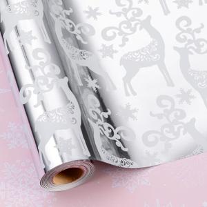 MAYPLUSS Christmas Wrapping Paper Roll - 17IN X 33FT - Santa Claus Gift Wrapping Paper Featuring Merry Christmas Snowflake Reversible HO for Kids, Holiday, New Year
