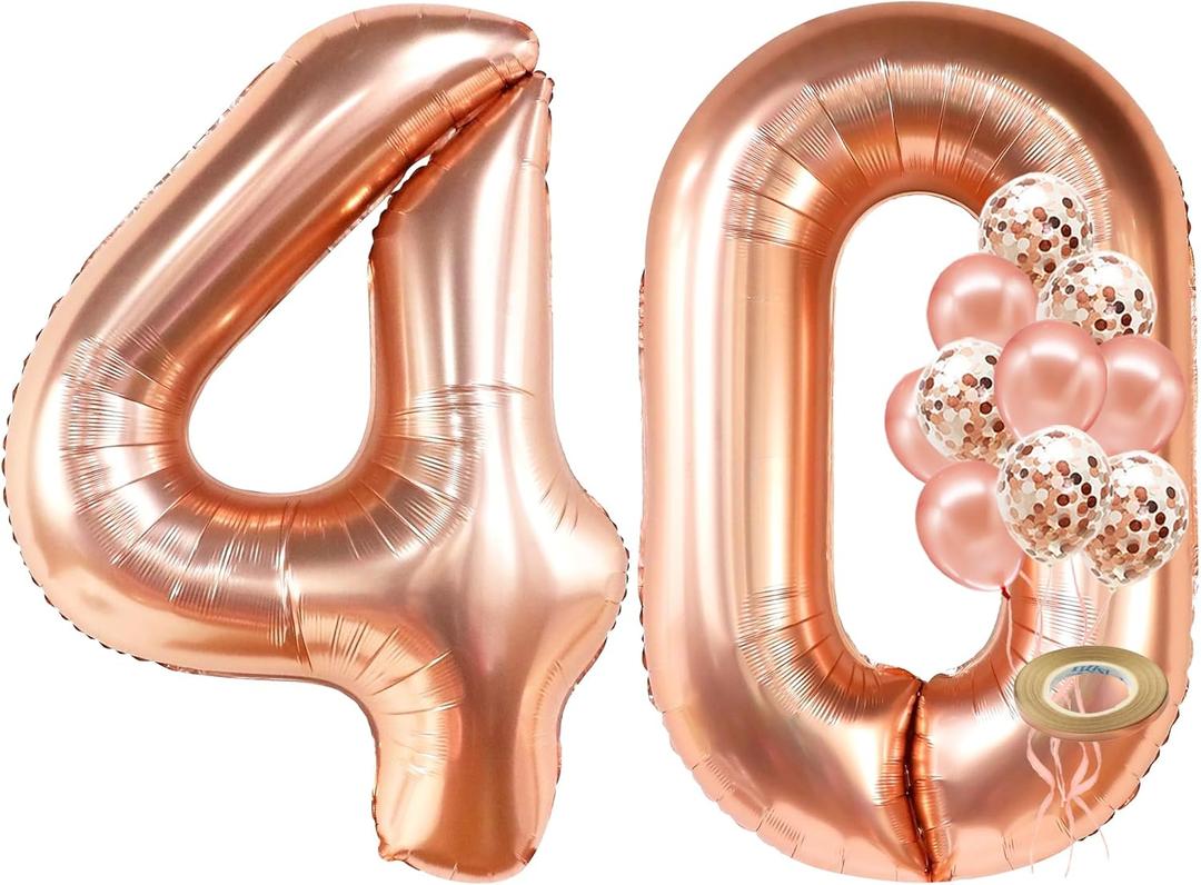 KatchOn, Giant Rose Gold 40 Balloon Numbers - 40 Inch | Rose Gold 40th Birthday Balloons for Women | 40th Birthday Decorations Women | Number Balloons for Happy Anniversary Decorations