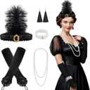 FEPITO 1920s Accessories Set for Women Flapper Headpiece Headband