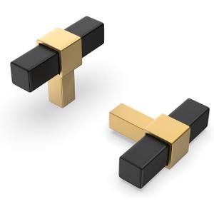 Goldenwarm 5 Pack Cabinet Knobs Black and Gold Kitchen Cabinet Knobs Round Drawer Pulls for Bathroom Kitchen Bedroom, Zinc Alloy (Single Hole Center)