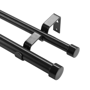 Double Curtain Rods 36-72 Inch(3-6ft), Heavy Duty 1 Inch Front and 1 Inch Back Diameter Telescoping Drapery Rod with Resin Marbled Finials and Aluminum Alloy Brackets, Dark Black