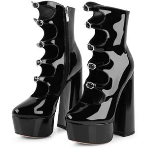 FancyQueen Platform Boots for Women, Chunky Platform Heels Goth Boots, Side Zipper Block Heels(no Size)