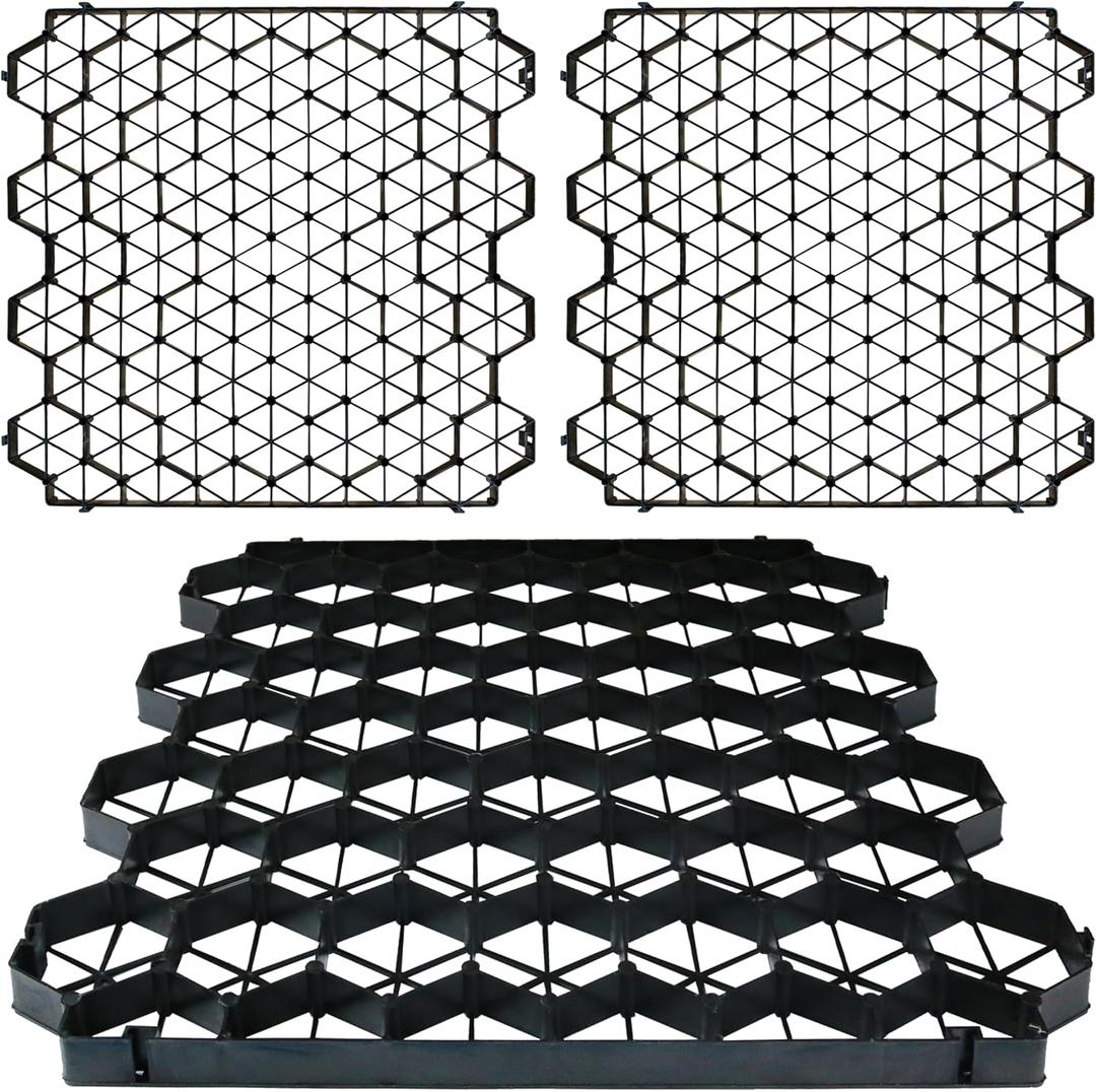 12 Units Permeable Pavers Gravel, Grass& Gravel Driveway System, Interlocked Pavers Gravel Grid Black PE Shed Base 1.6" Depth, 32 Sq Ft (12)