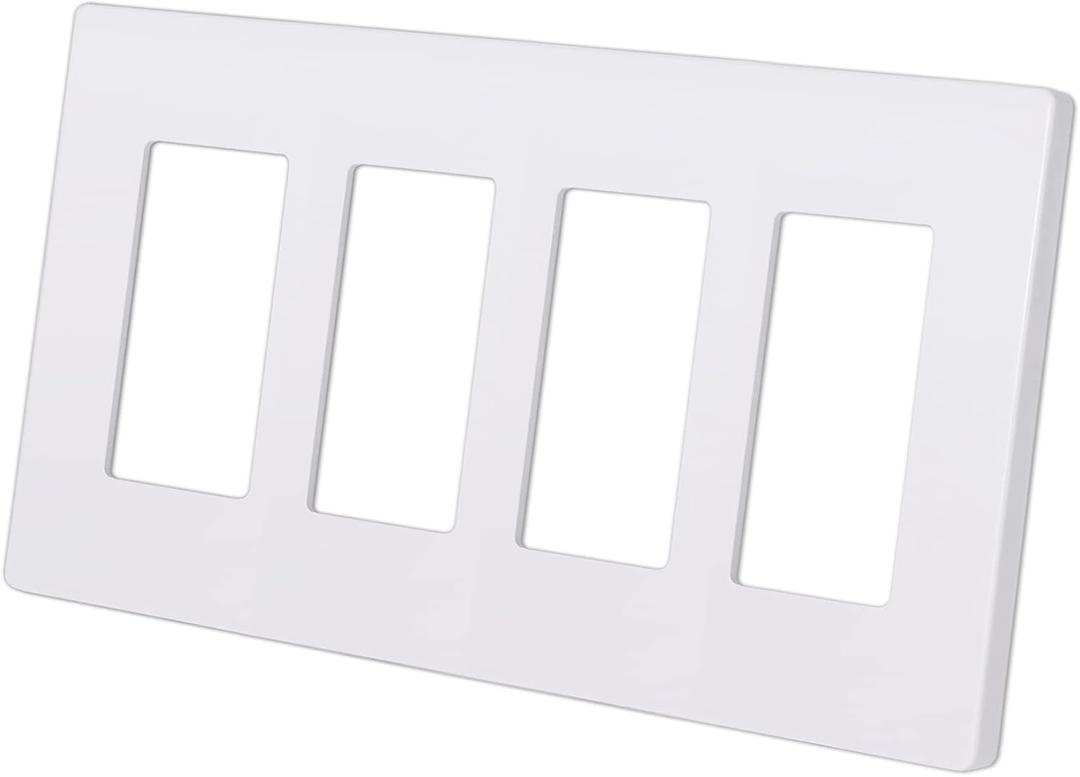 CML Matte White Decorator Screwless Wall Plate, 4-Gang Outlet Covers and Decor Light Switch Plates, Scratch and Impact Resistant, Polycarbonate, Standard Size 4.68 X 8.34 (1 Pack)