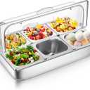 Ziliny 6 Pan Countertop Ice Food Serving Display Container with Clear Roll Top Cover, Stainless Steel Serving Tray Buffet Condiment Dispenser for Restaurant Hotel Kitchen Party, 22.1" x 14.8" x 7.7"