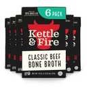 Kettle and Fire Classic Beef Bone Broth, Keto, Paleo, and Whole 30 Approved, Gluten Free, High in Protein and Collagen (6 Pack) (EXP 11/19/26)
