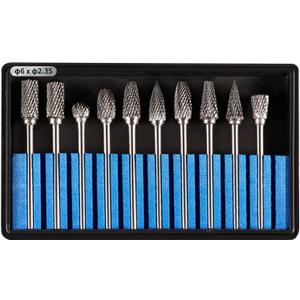 Luo ke 10 Pcs 6 x 2.35 mm Aluminum Cutting Burr, 3/32 Inch Shank Carbide Burr Bits For Rotary Tool Include Dremel