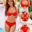 Jolefille Bikini Sets for Women Two Piece Tummy Control Swimsuits Underwire Push Up Bathing Suit High Cut Cheeky Swim Suit (Red, S)