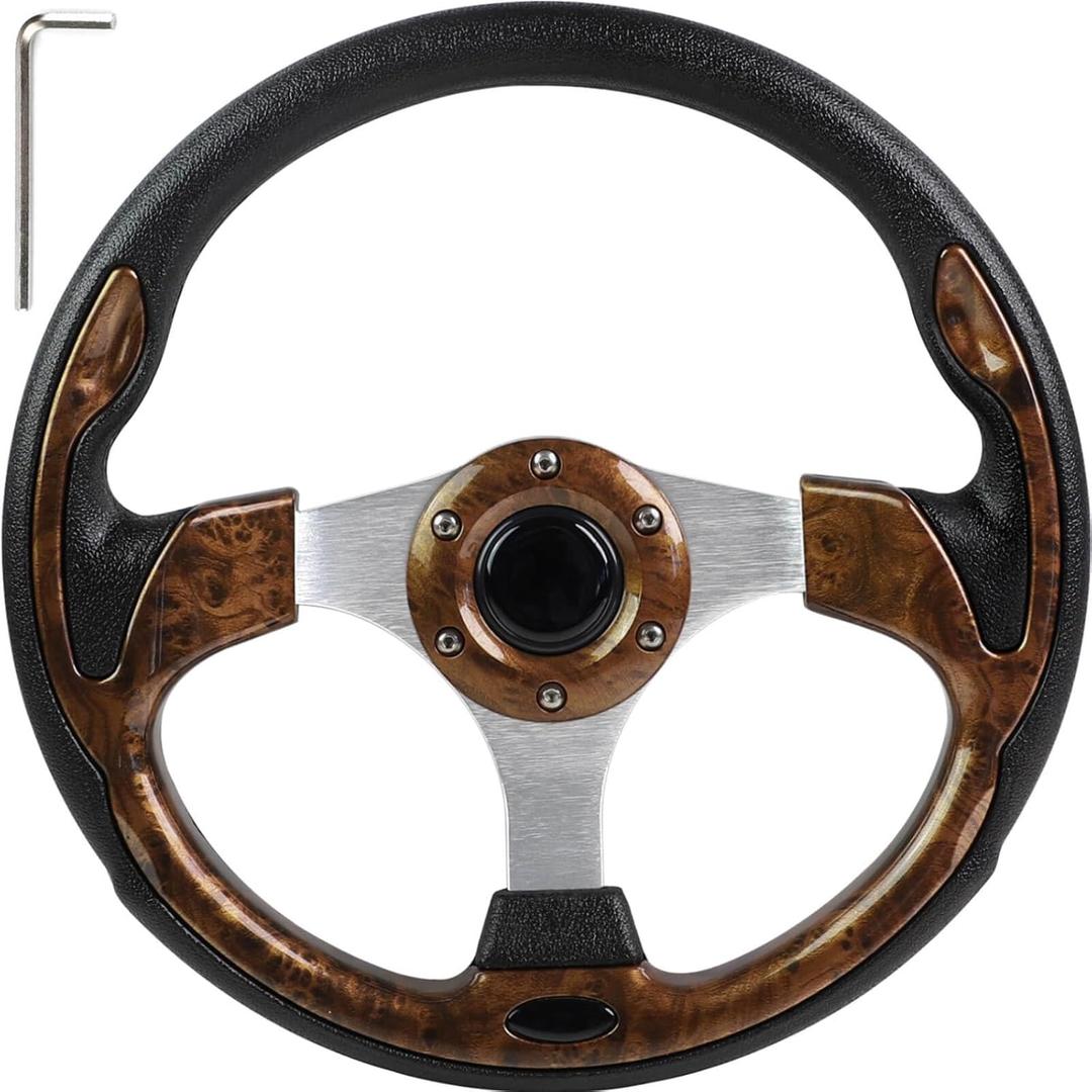 Golf Cart Steering Wheel Fit Golf Cart Club Car EZGO Yamaha Universal Steering Wheel for EZGO TXT RXV, Club Car DS Precedent Tempo, Yamaha G2-G29 Most Golf Cart (Brown)