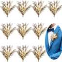 Fabbay 10 Pcs Boho Dried Flower Boutonniere for Men Wedding Mini Dried Flower Bouquet Pocket Boutonniere for Groomsmen Groom Wedding Ceremony Anniversary Dinner Party Decorations