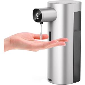 Automatic Liquid Soap Dispenser Touchless, USB Rechargeable Smart Hand Soap Dispenser, 13.5oz/400ml, 3-Level Adjustable, Compatible with Thick Thin Dish Soap for Bathroom Kitchen, Clog-Free (Silver)