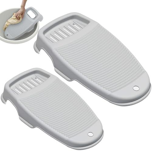 Frezonika 2 Pack Wash Board for Hand Washing Clothes, New Updated Washing Boards with Soap Holder and Non-slip Base, 2 Sizes Large Washboard for Laundry, Kitchen Sink (Grey)