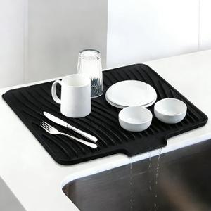 Silicone Drying Mat, 16"X13" With Built-in Drain Lip,Heat-Resistant,Eco-friendly,Hygienic Drying Pad,Leak-Proof and Non-Slip,Silicone Dish Drying Mat for Kitchen Counter or SinkBlack 16X13
