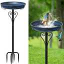 Metal Bird Bath for Outside, Vintage Freestanding Birdbaths with Metal Stake, Upgraded 5 Pronged Base Birdfeeder Feeder Bowl for Outdoors Garden Patio Yard Lawn Decor (Vintage Blue)