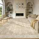 8x10 Area Rugs for Living Room: Washable Large Vintage Floral Rug Low Pile Non-Slip Boho Carpet for Bedroom Home Office Dining Room (Brown, 8'x10')