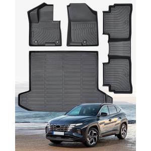 Weather Liner Floor Mats for Hyundai Tucson 2026 2025 2024 2023 2022 (Excluding Hybrid & PHEV) Custom Fit TPE All Weather Liner Set for Interior Protection: Heavy Duty Front, Rear, Trunk Mats