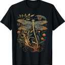 Cottagecore Floral Aesthetic Dragonfly Women Girls T-Shirt (Small, Black)