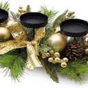 Christmas Table Centerpieces Decorations, 27.5 Inch Designed with Golden Bowknot Baubles Ornaments, Artificial Golden Berries and Pine Cones for Dining Room Table (Gold Ball)