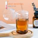 WHJY Glass Tumbler with Lid and Straw, Clear Travel Smoothie Cup, 16oz Heat Resistant Glass Drinking Cup with Lid and Straw - 2 Packs