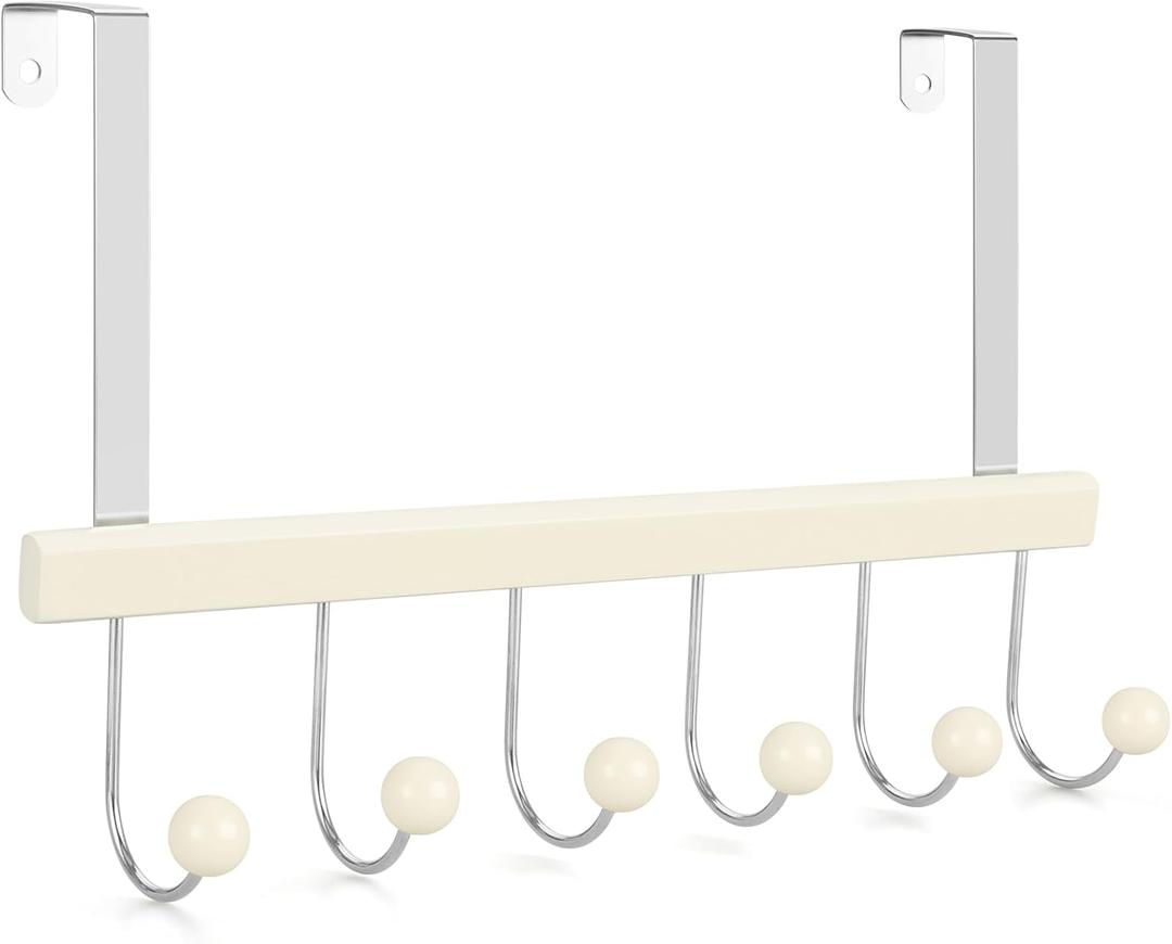 TOPIA HANGER Over The Door Hooks for Hanging, Towel Hooks Towel Racks for Bathroom, Coat Hooks Coat Rack Over The Door Organizer Hanging, Wooden Door Hangers for Coat Towel Hat Purse CT71W (Creamwhite)