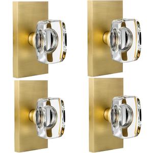 Glass Crystal Dummy Door Knob Interior, Hall and Closet Dummy Door Knob Door Handles Clear Non-Turning Single Side Inactive 4 Pack, Satin Brass
