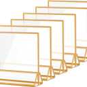 6 x 4 Horizontal Acrylic Sign Holder with Gold Borders, Clear Double Sided Table Menu Stands Picture Frames for Wedding Table Numbers, Restaurant Signs, Photos and Art Display - Pack of 6 