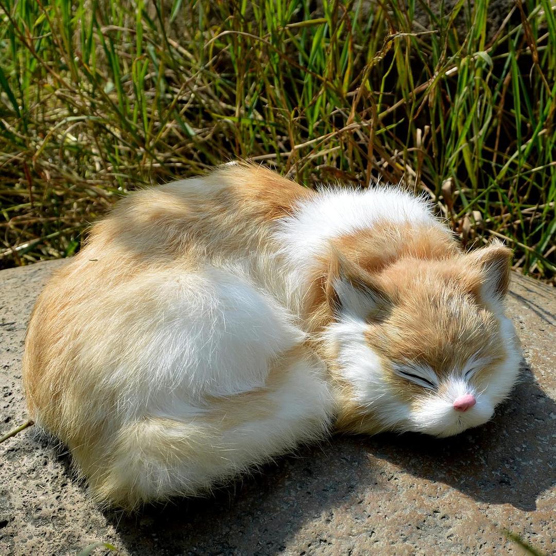 Realistic Orange Bicolor Sleeping Cat Figurine - Furry Kitten Statue, Lifelike Kitty Home & Office Decor, Collectible Gift, Photo Prop