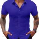Lion Nardo Stretch Dress Shirts for Men Short Sleeve Slim Fit Casual Button Down Shirts Muscle Fit Men's Dress Shirts, L