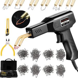 Plastic Welding Machine Car Bumper Repair Kit,Hot Stapler Plastic Repair Welder Soldering Kit,6Types 1050 Staples,Hot Staple Gun Plastic Welder&Flat/Outside Corner/Inside Corner/Wave Staples (Black)