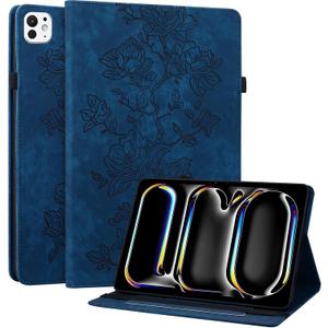 Case for iPad Pro 11 Inch (M5/M4) 2025/2024, Auto Wake/Sleep Slim PU Leather Folio Cover with Multi-Angle Stand and Pen Holder, Blue