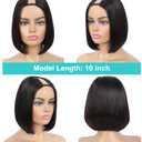 PANEWAY U Part Wig Human Hair Wigs For Black Women 10 inch Short Bob Straight Wig Brazilian Remy Human Hair Bob Wigs Clip in Half Wig U Part Hair Extensions Natural Color
