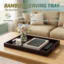 Dark Brown Bamboo Serving Tray Set of 2 with Handles, Nesting Wooden Trays for Serving Food & Drinks, Rectangular Coffee Table Ottoman Tray for Living Room Decor, Large 16.9 & Small 15.6