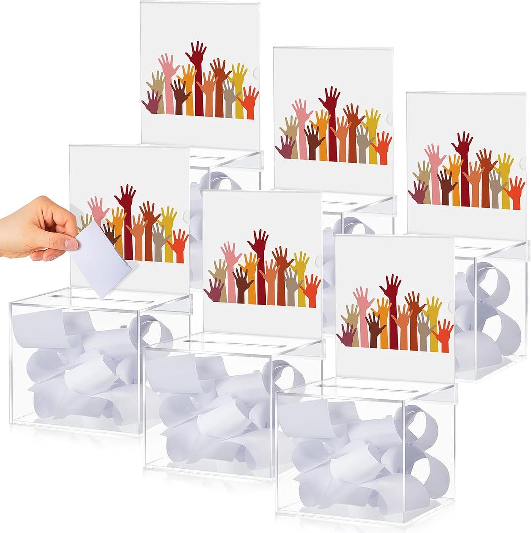 6 Pcs Acrylic Donation Box with Slot, 6 x 5 x 5 Inch
