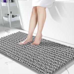 Yimobra Long Bathroom Rug Mat, 44 X 24, Non Slip Soft Absorbent Water, Machine Washable Quick Dry, Thick Modern Bath Bedroom, Bath Mat for Bathroom Floor, Home Decor Accessories, Grey (2' x 3'8" (Rectangular))